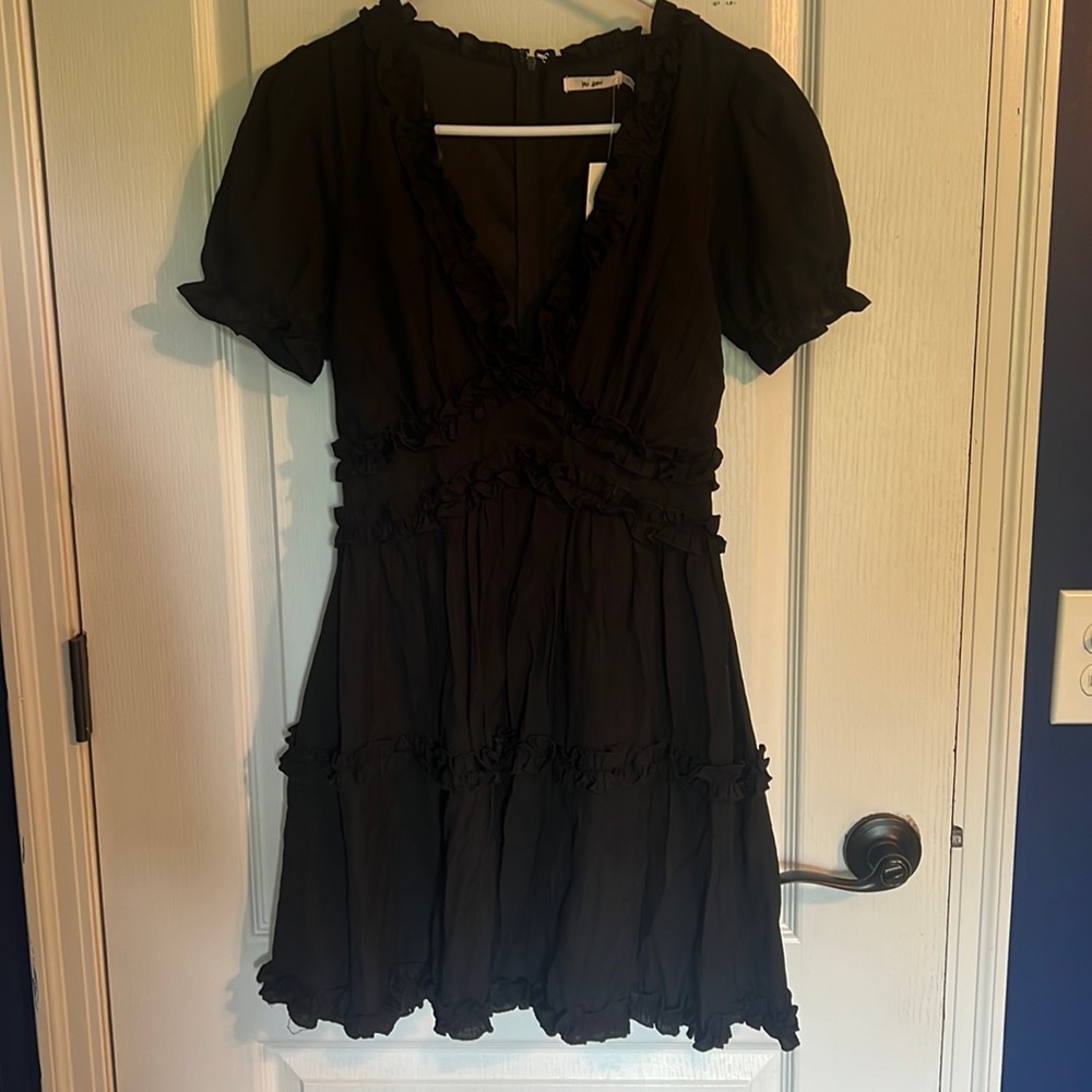 Francesca's "Mi Ami" v neck black ruffle dress Size XS